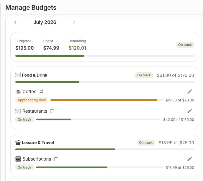 Creating envelope budgets in Zen Expenses by assigning a monthly spending limit to each expense category