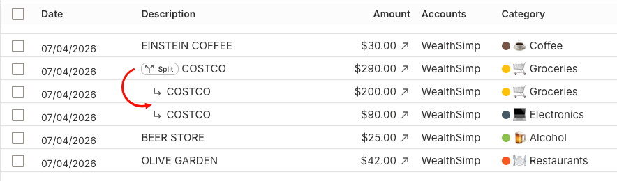 Splitting a single transaction across multiple subcategories in Zen Expenses for precise expense tracking